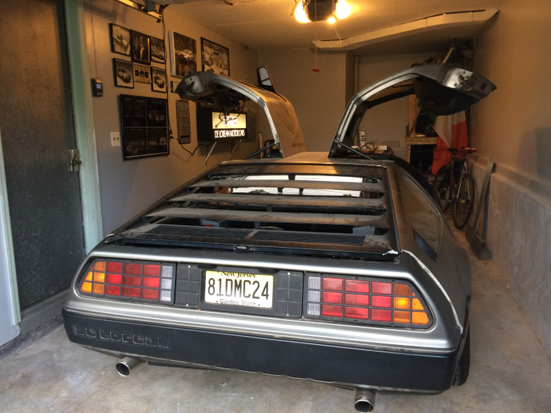 John’s car in his DeLorean-themed garage space in New Jersey.